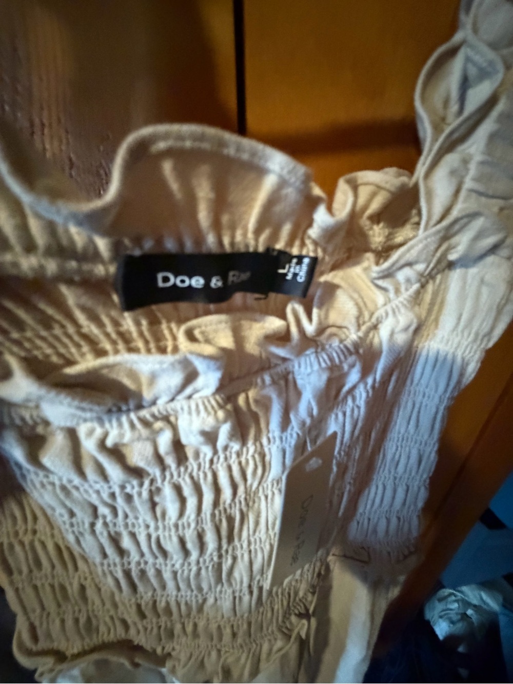 Doe & Rae Cream Smocked Ruffle-Strap Dress - Picture 2 of 3